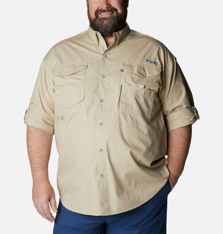 Men's Columbia PFG Bonehead Long Sleeve Shirts Khaki | Plus Size CA-E0C1L